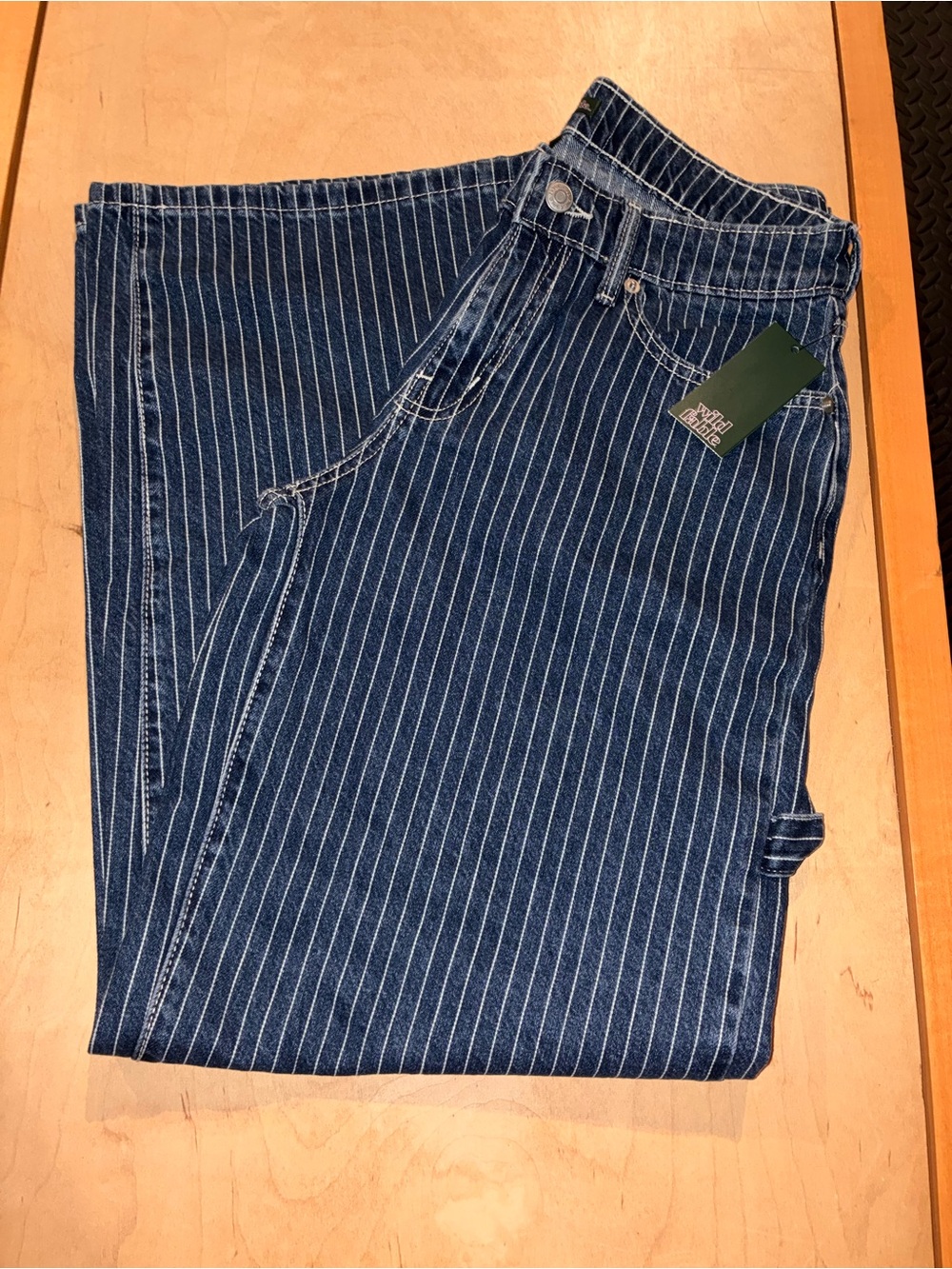 wild fable Women's Pinstripe Wide-Leg Jeans - Navy with White Stripes